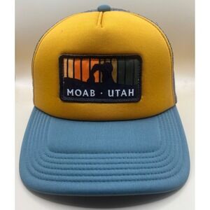 Legacy Moab Utah Trucker Hat Snapback Yellow Teal Mesh Cap Delicate Arch Patch